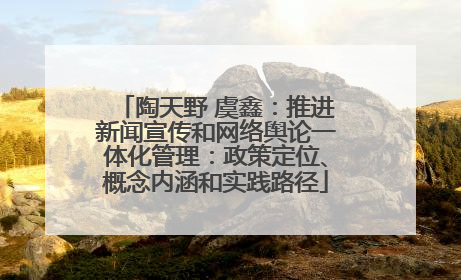 陶天野 虞鑫：推进新闻宣传和网络舆论一体化管理：政策定位、概念内涵和实践路径