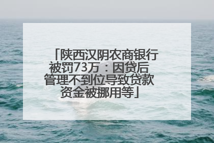 陕西汉阴农商银行被罚73万：因贷后管理不到位导致贷款资金被挪用等